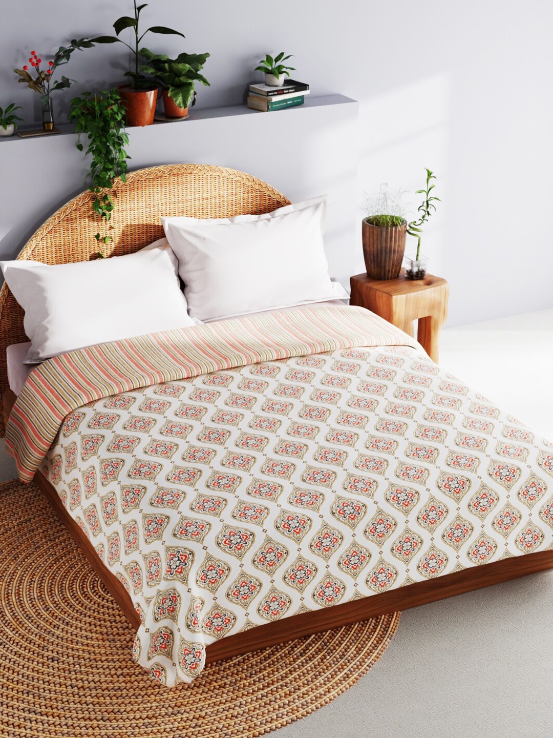 

BIANCA MEZZO Mustard & White Ethnic Motifs Cotton AC Room 150 GSM Double Bed Dohar