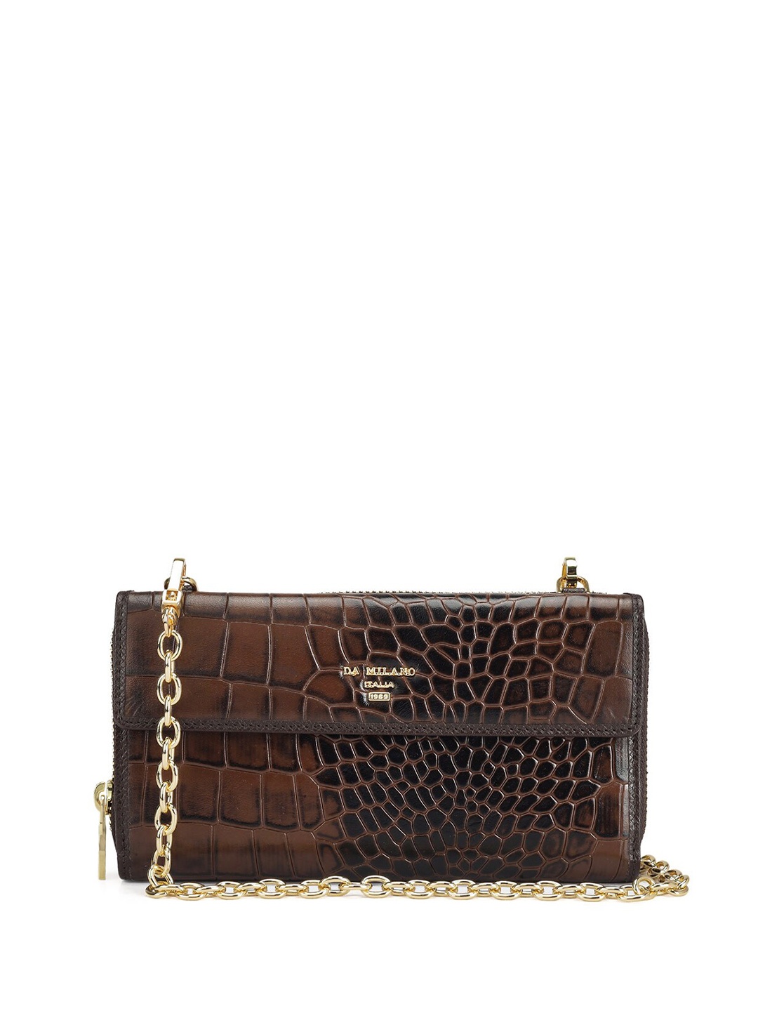 

Da Milano Women Textured Leather Two Fold Wallet, Brown