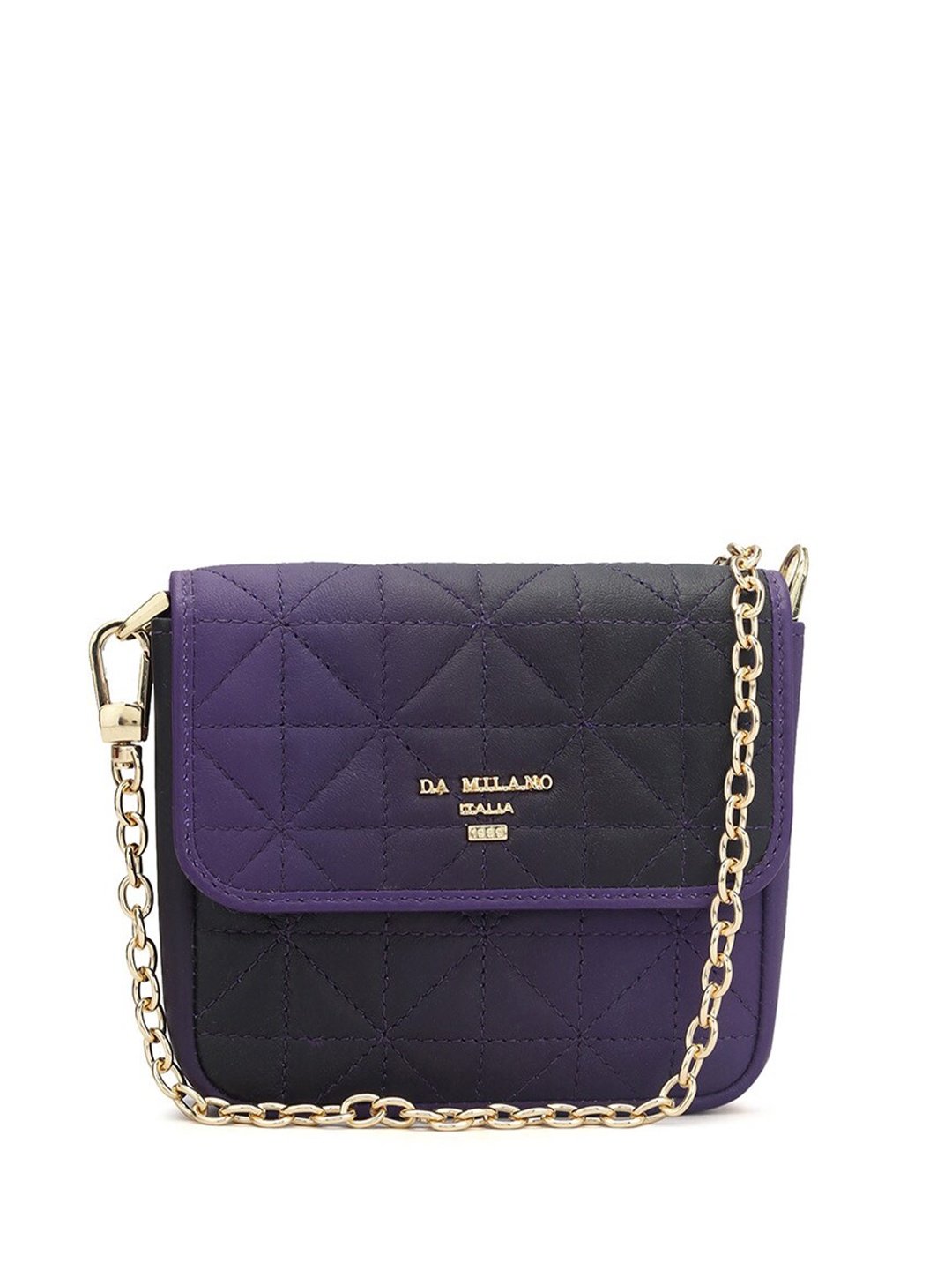 

Da Milano Textured Leather Structured Sling Bag, Purple