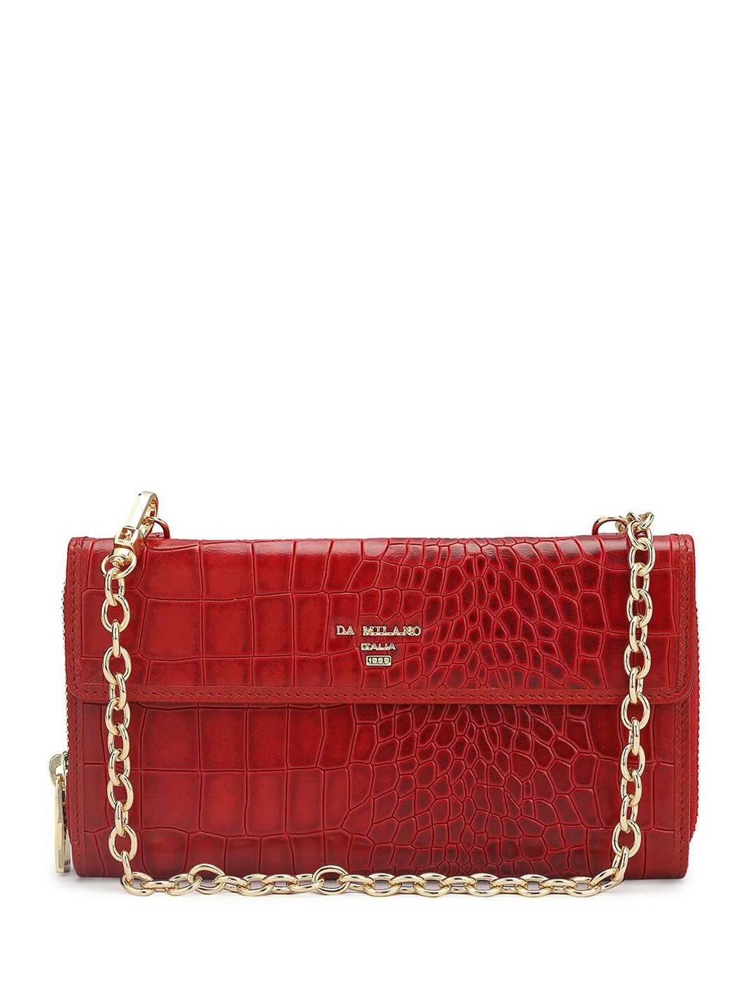 

Da Milano Women Textured Leather Sling Strap Two Fold Wallet, Red