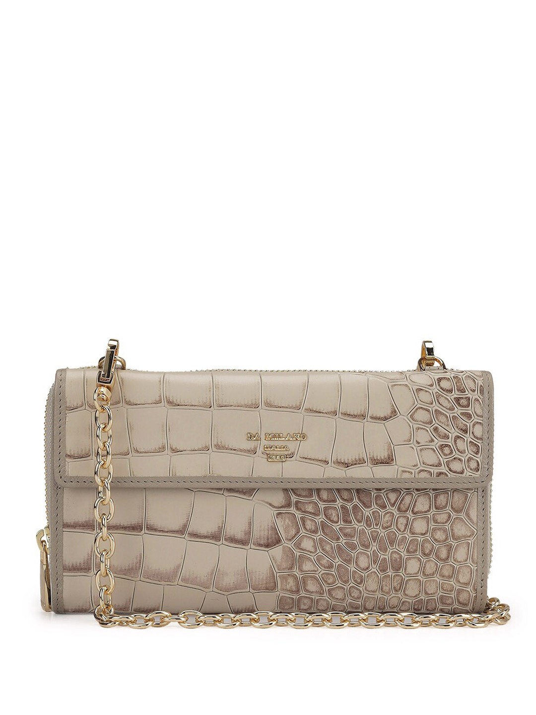

Da Milano Women Textured Leather Sling Strap Two Fold Wallet, Cream