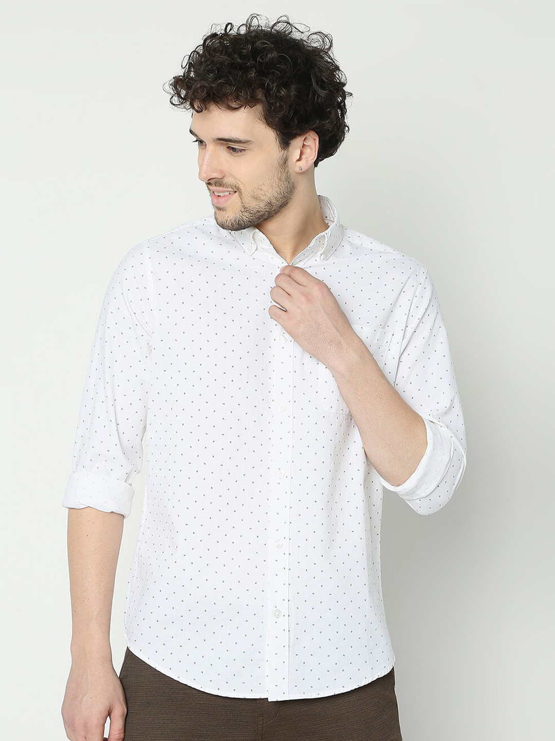 

R&B Micro Ditsy Printed Cotton Casual Shirt, White