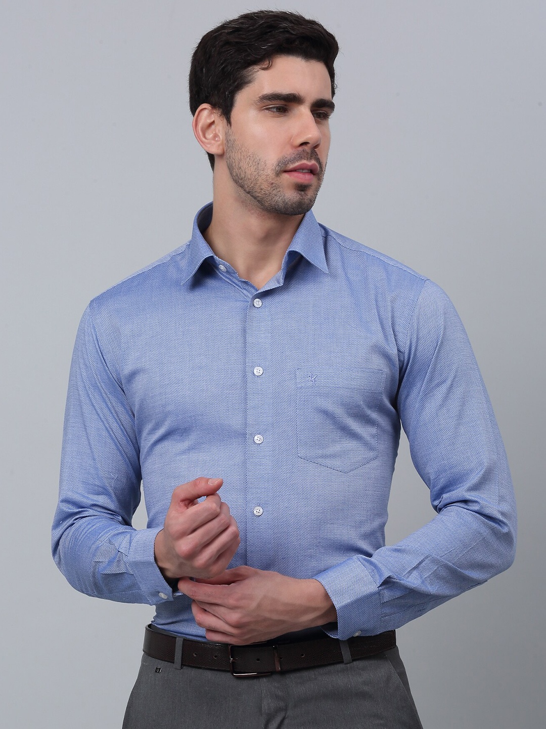 Cantabil Comfort Self Designed Cotton Formal Shirt, Blue