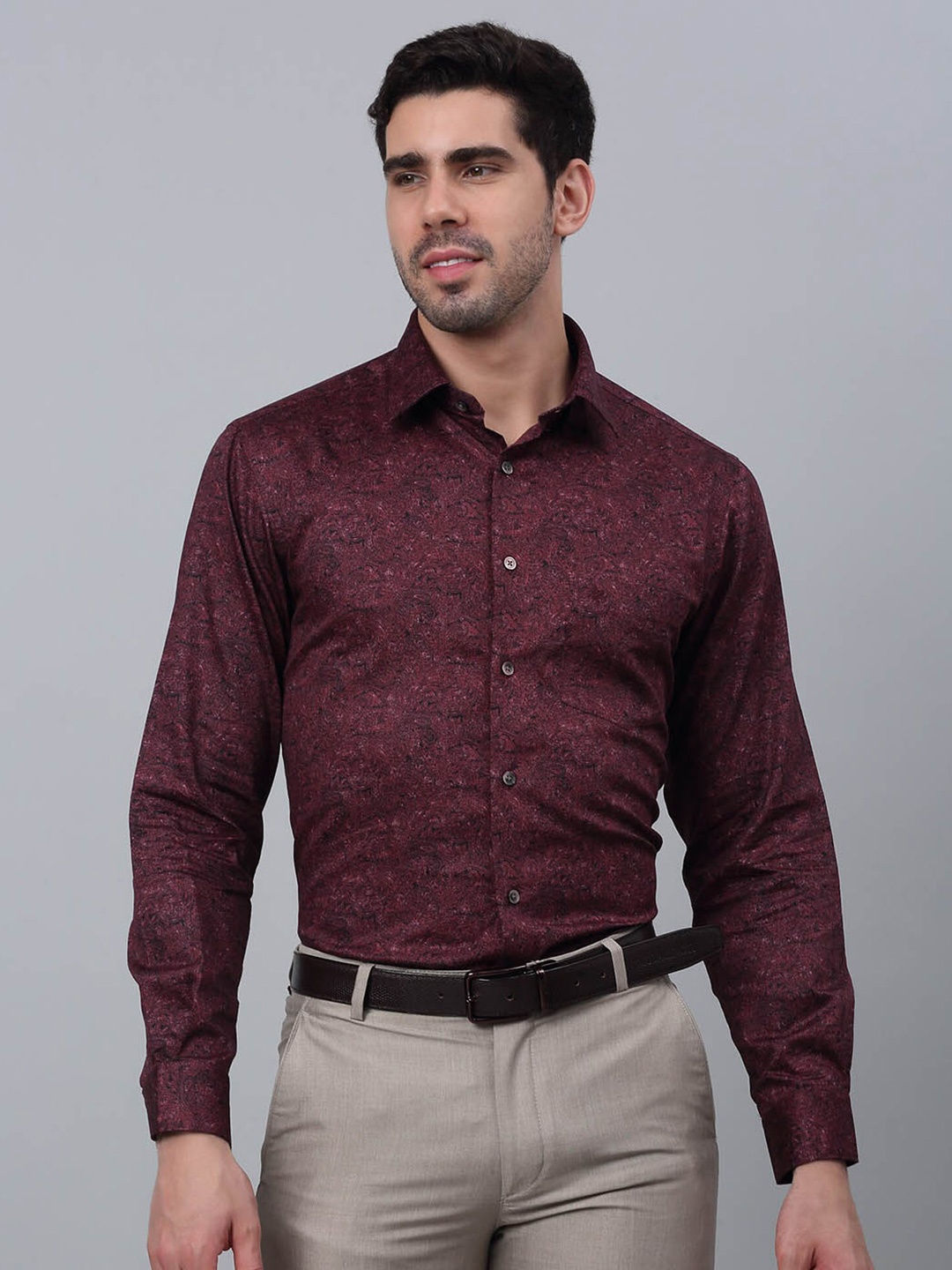 

Cantabil Comfort Ethnic Motifs Printed Cotton Formal Shirt, Maroon