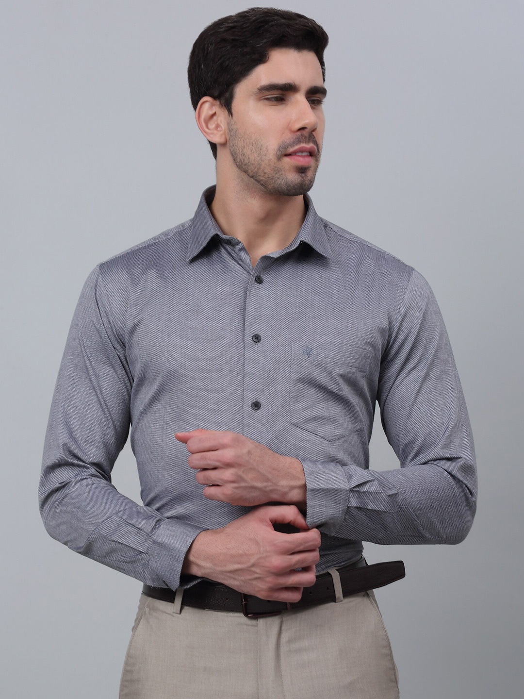 

Cantabil Comfort Textured Cotton Formal Shirt, Black