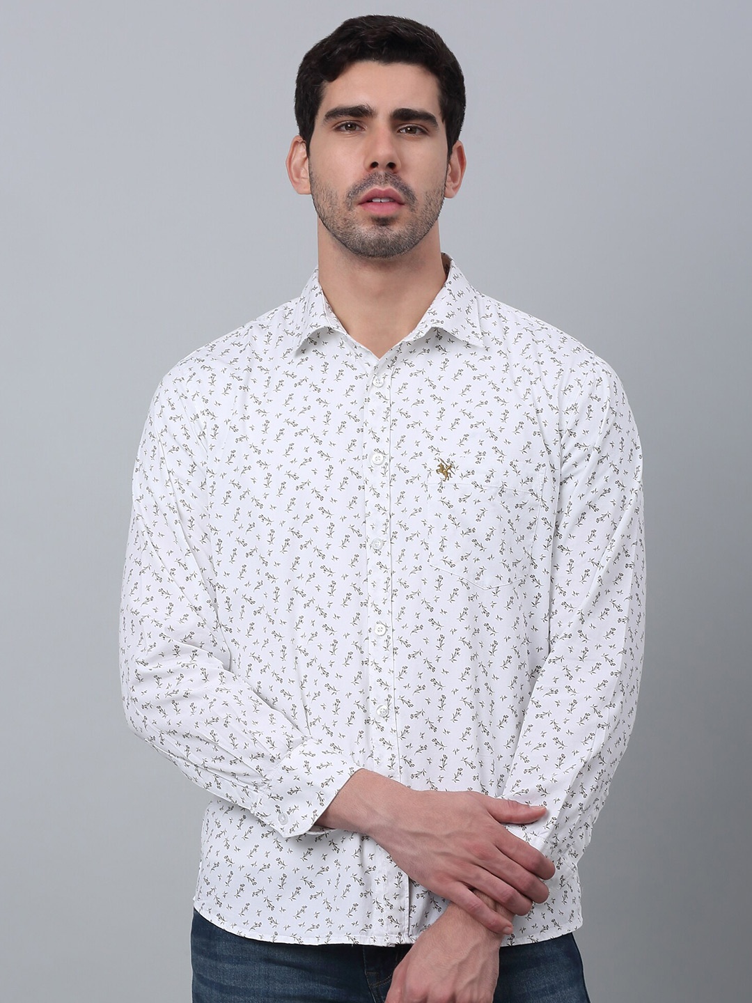 

Cantabil Comfort Floral Printed Long Sleeves Cotton Casual Shirt, White