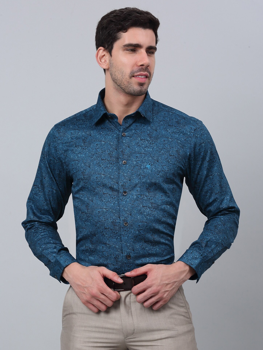 

Cantabil Comfort Ethnic Motifs Printed Cotton Formal Shirt, Blue