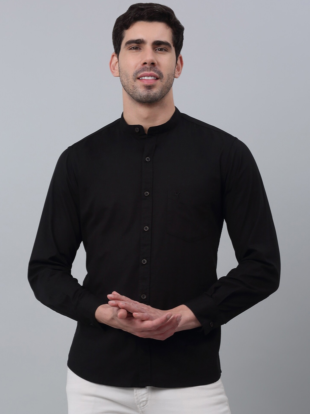 

Cantabil Comfort Band Collar Cotton Casual Shirt, Black