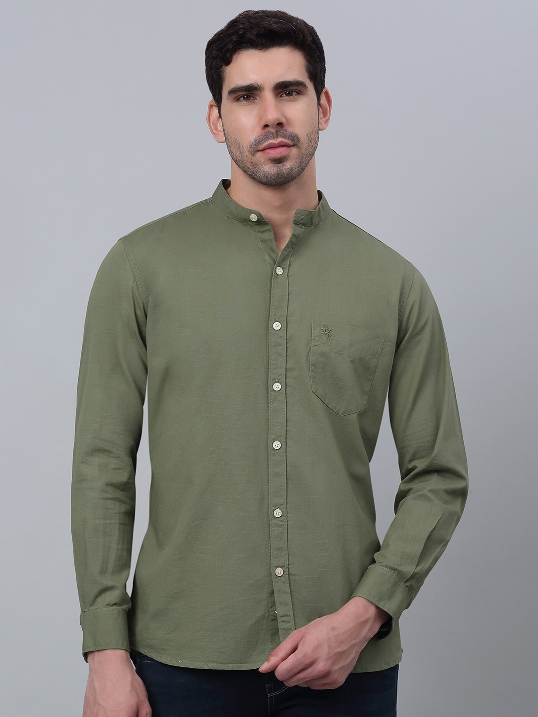 

Cantabil Comfort Band Collar Cotton Casual Shirt, Olive