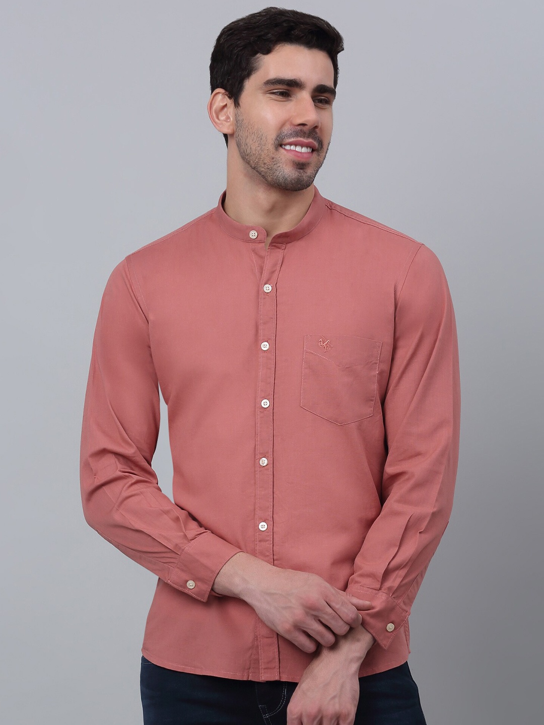 

Cantabil Comfort Band Collar Cotton Casual Shirt, Peach