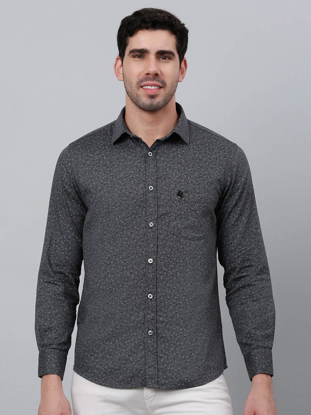 Cantabil Comfort Floral Printed Cotton Casual Shirt, Grey