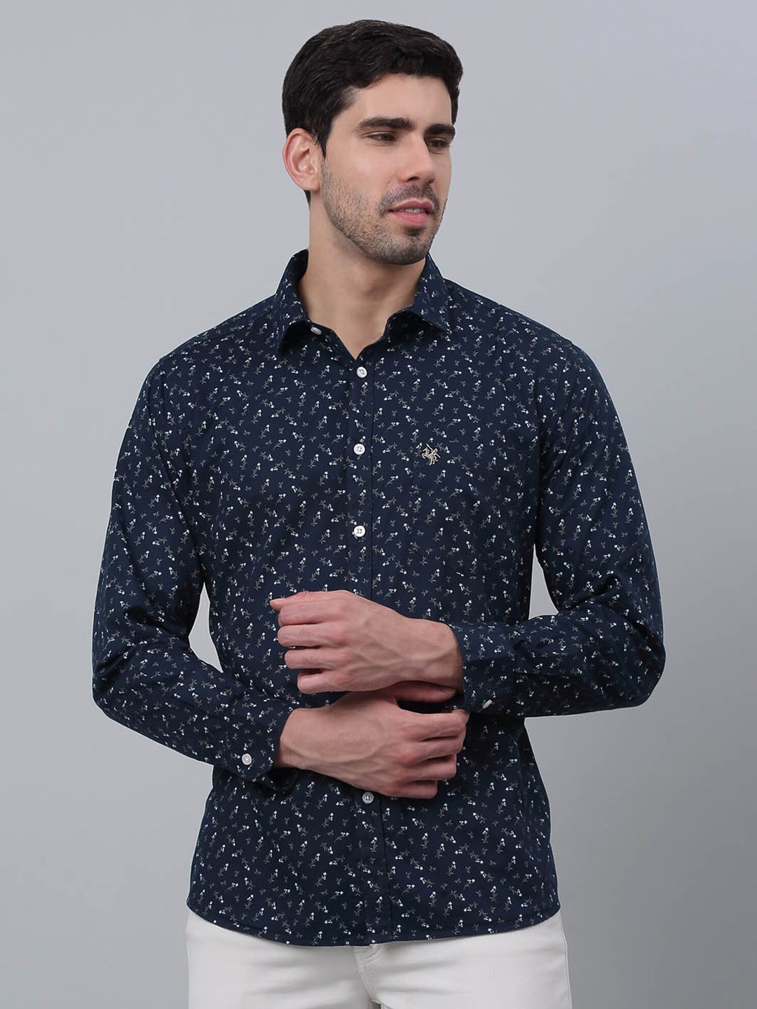 

Cantabil Comfort Floral Printed Cotton Casual Shirt, Navy blue