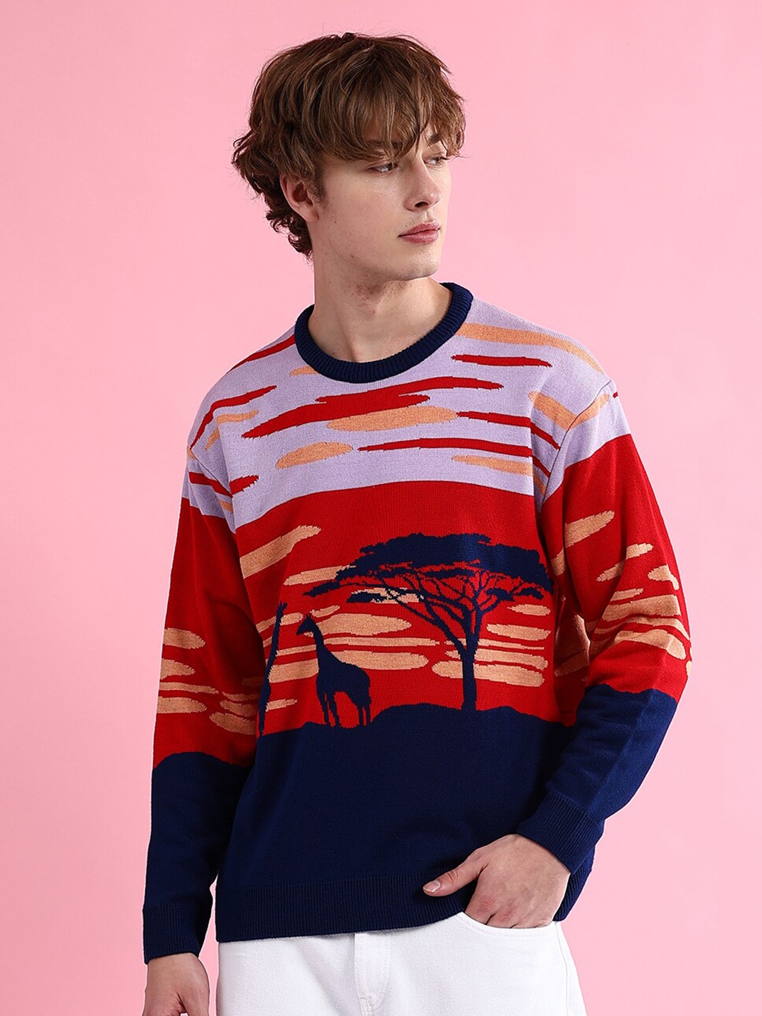 

The Indian Garage Co Graphic Printed Acrylic Pullover, Red