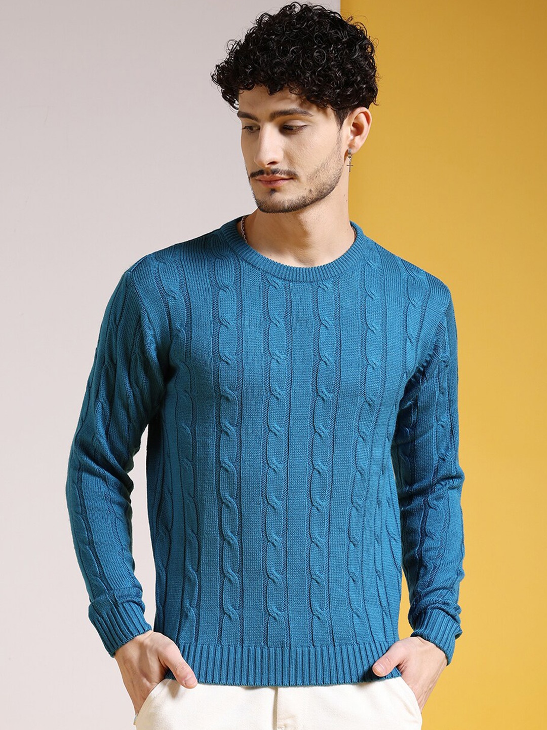 

The Indian Garage Co Self Designed Acrylic Sweaters, Blue