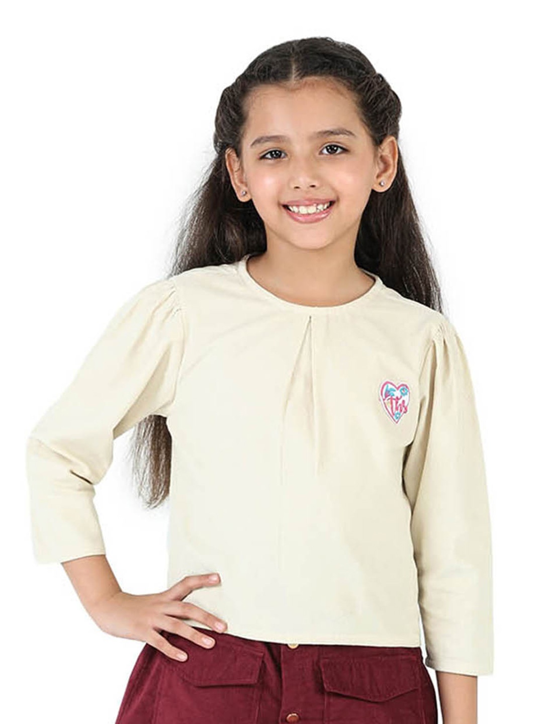 

Purple United Kids Girls Puff Sleeve Cotton Corduroy Top, Off white