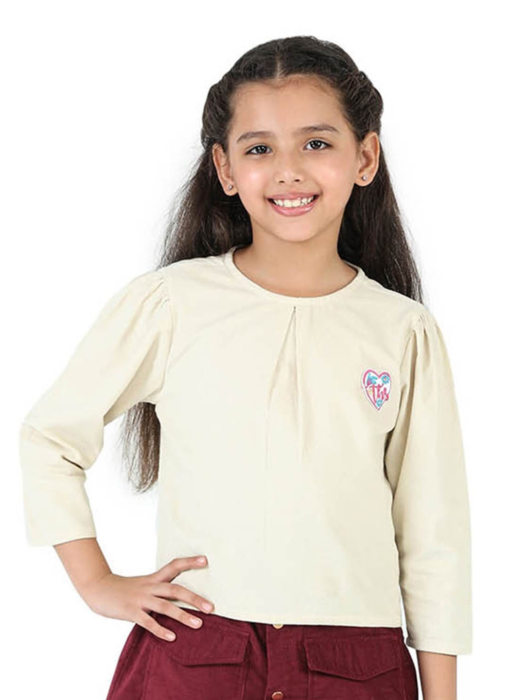 

Purple United Kids Girls Puff Sleeve Cotton Corduroy Top, Off white