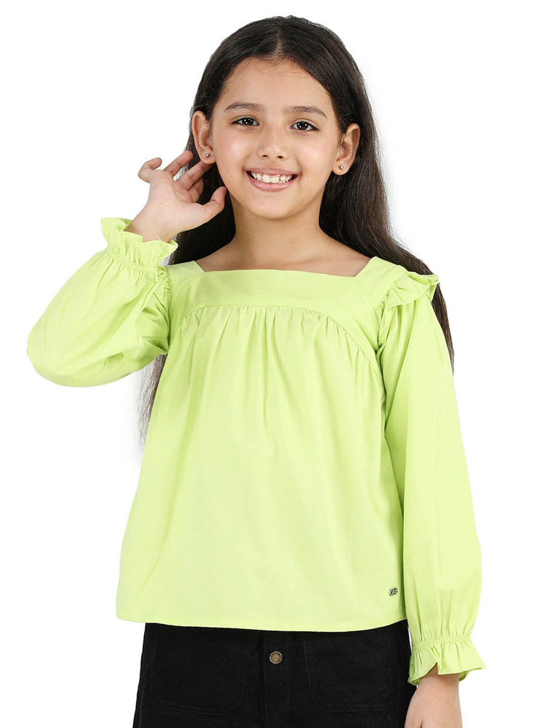 

Purple United Kids Girls Square Neck Cotton Long Sleeves Top, Lime green