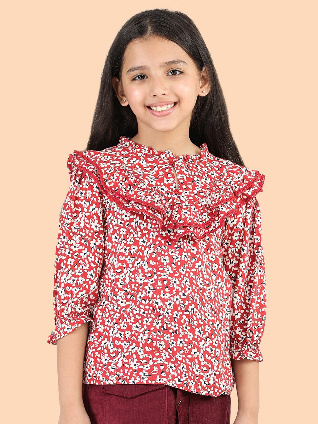 

Purple United Kids Girls Floral Printed Puff Sleeves Top, Red