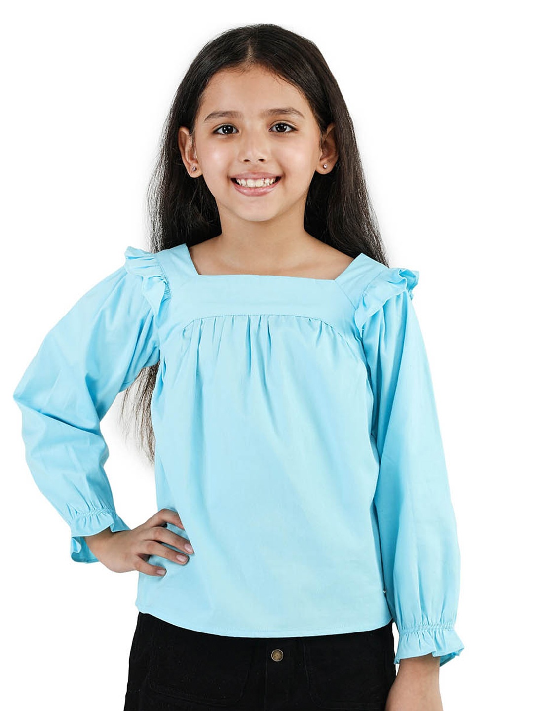 

Purple United Kids Girls Square Neck Cotton Puff Sleeves Top, Blue