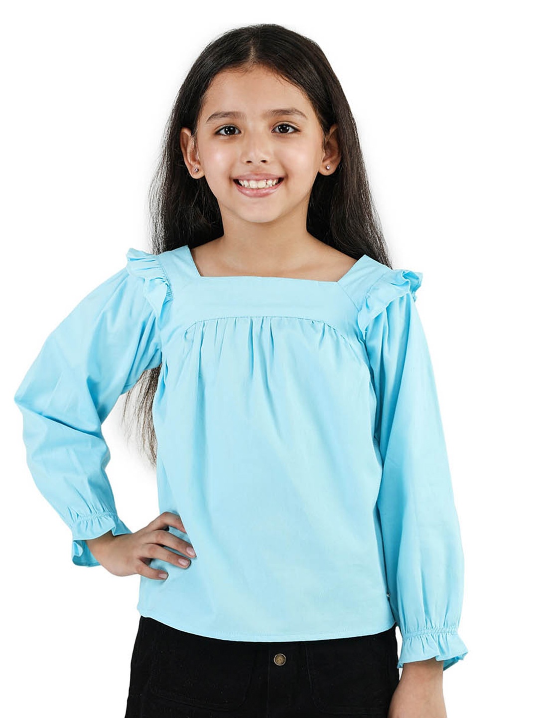 

Purple United Kids Girls Square Neck Cotton Long Sleeves Top, Blue