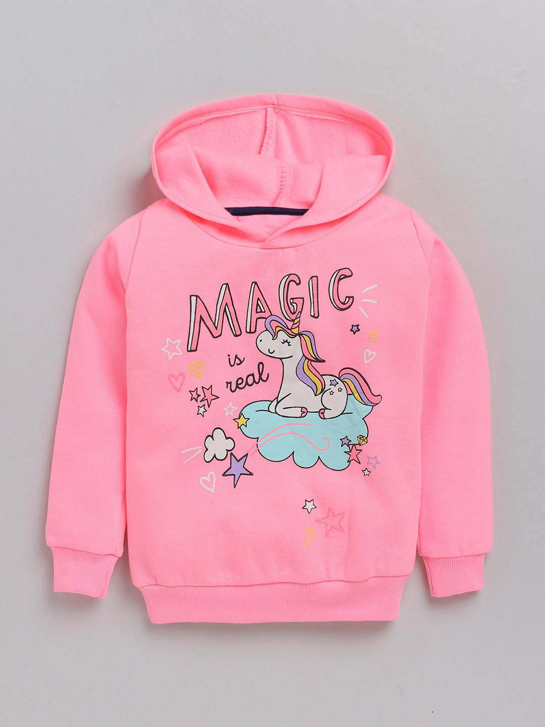 

YK Girls Graphic Printed Hooded Cotton Sweatshirt, Pink