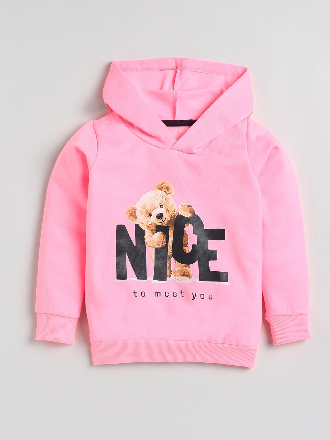 

YK Girls Typography Printed Long Sleeves Hooded Cotton Pullover, Pink