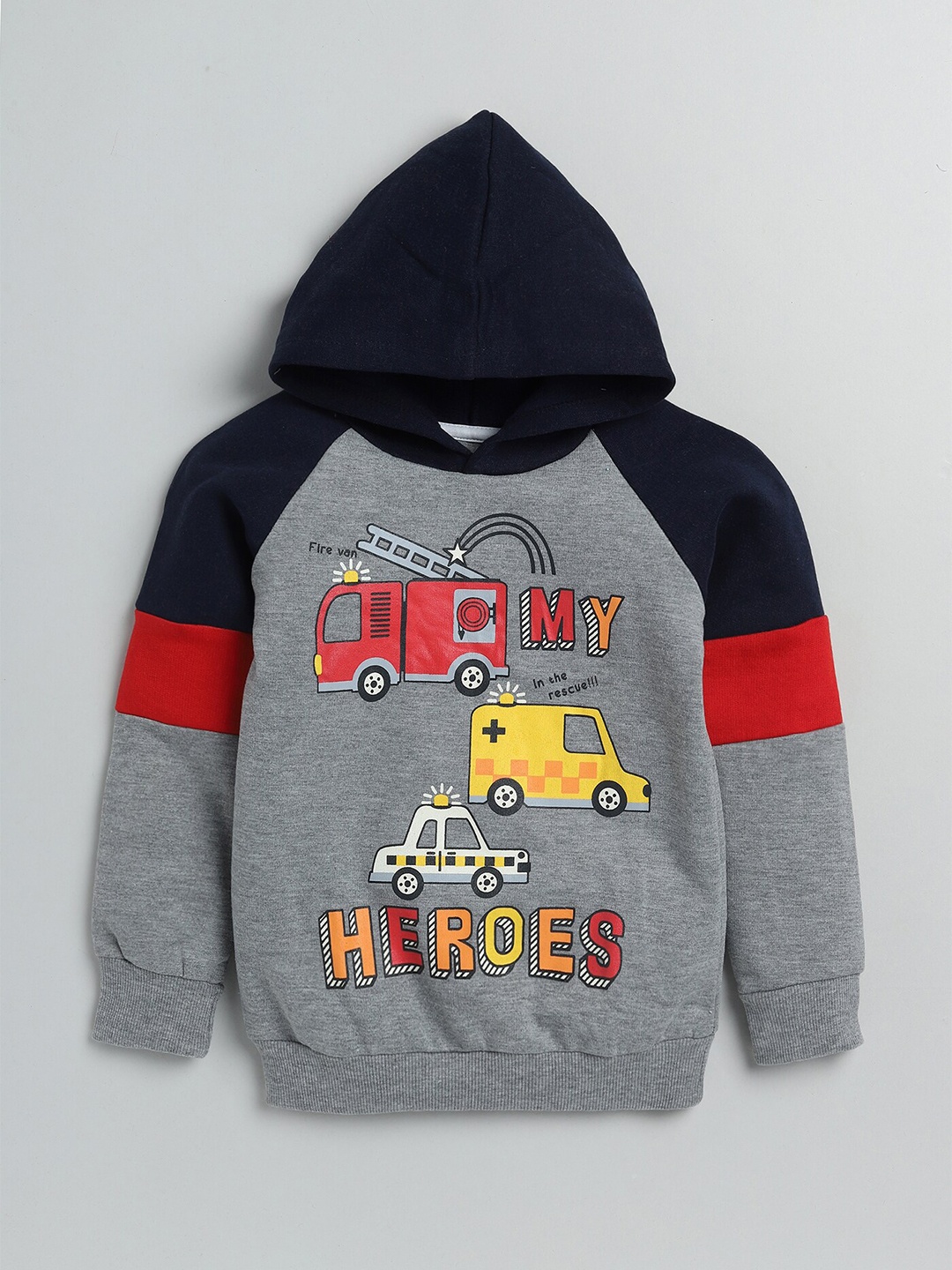 

YK Boys Typography Printed Long Sleeves Hooded Cotton Pullover, Grey