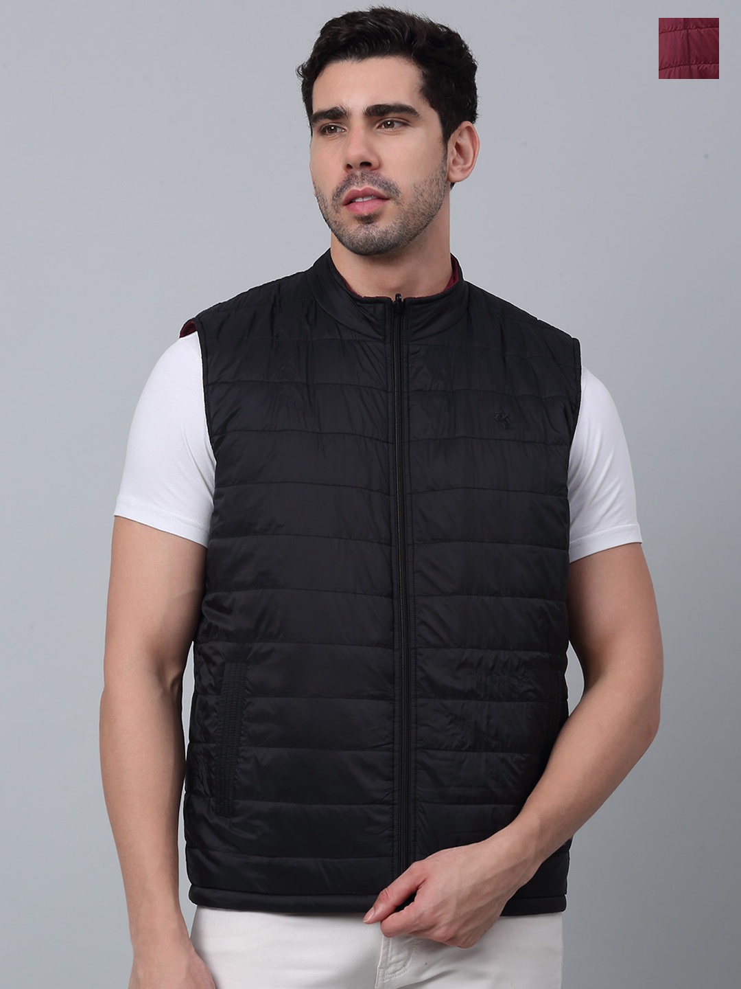 

Cantabil Mock Collar Reversible Padded Jacket, Navy blue