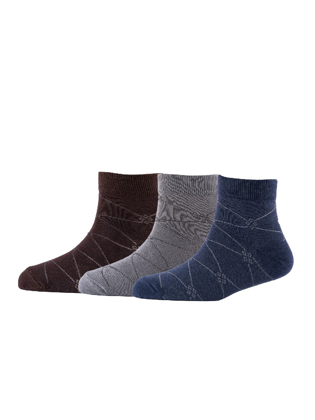 

Cotstyle Men Pack Of 3 Patterned Cotton Ankle Length Socks, Brown