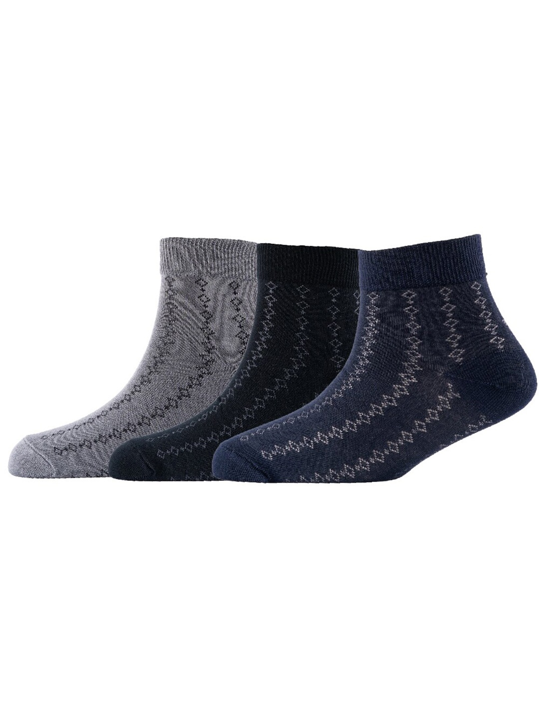 

Cotstyle Men Pack Of 3 Patterned Cotton Ankle Length Socks, Black