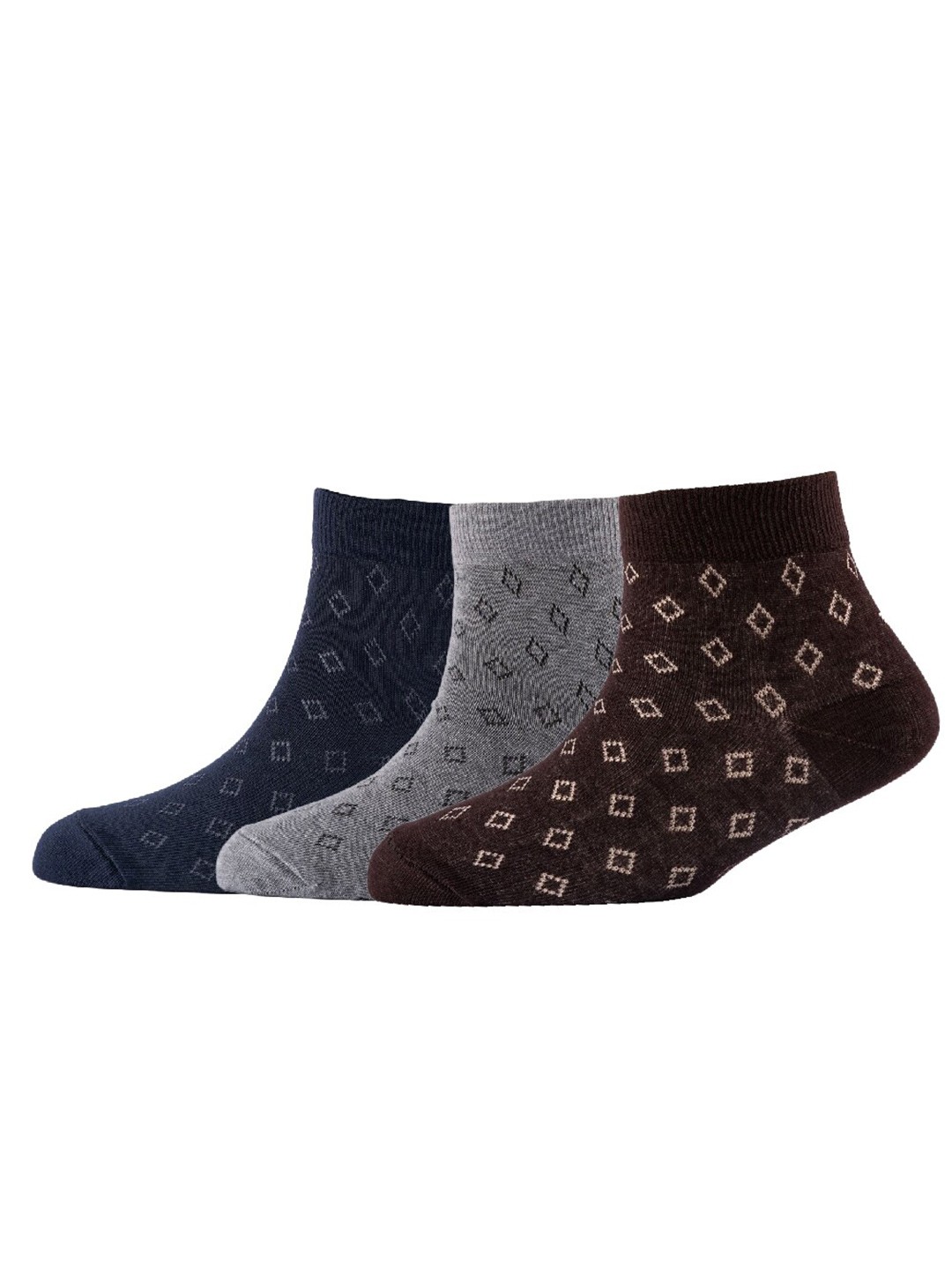 

Cotstyle Men Pack Of 3 Patterned Cotton Ankle Length Socks, Navy blue
