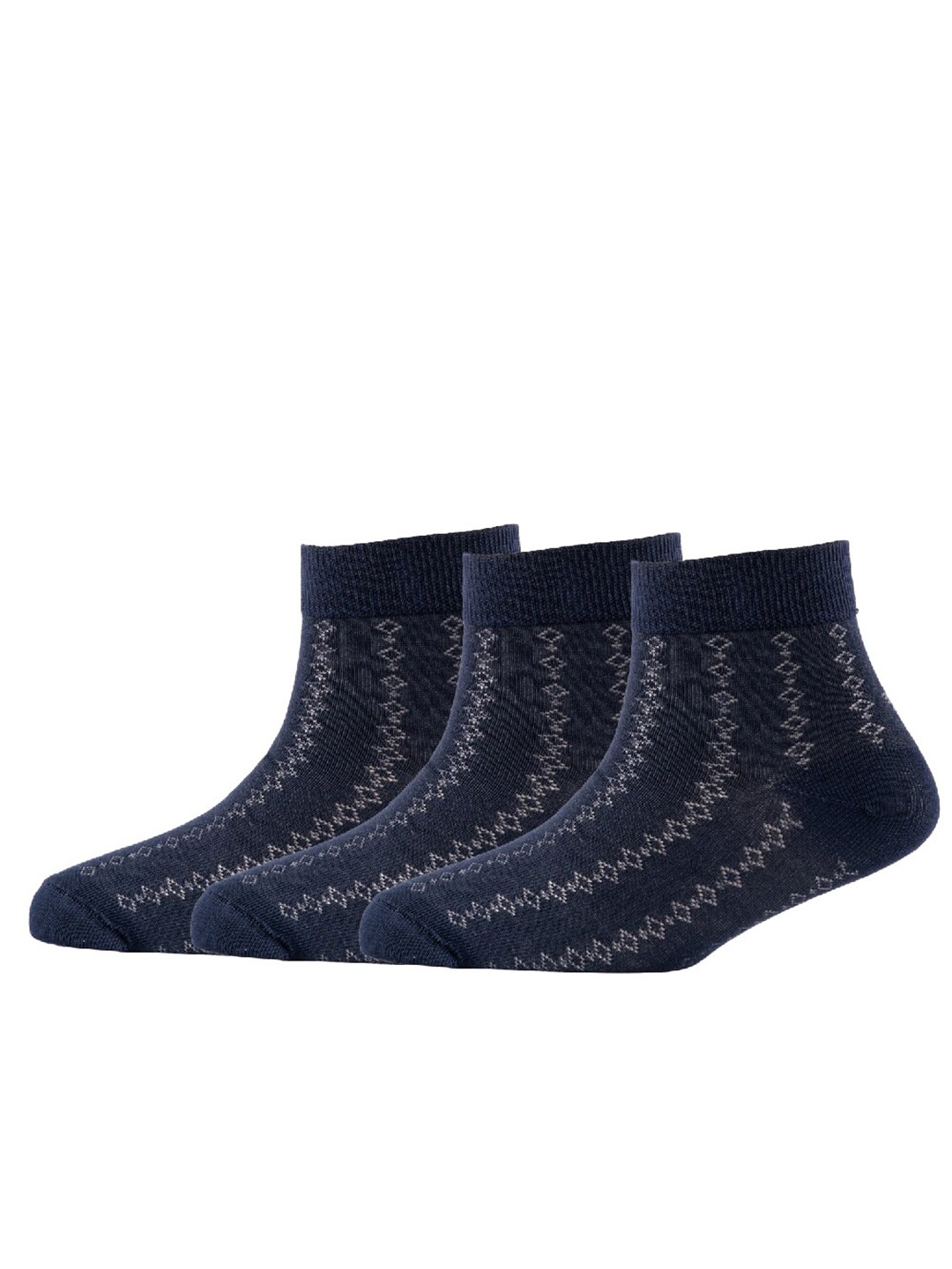 

Cotstyle Men Pack Of 3 Patterned Cotton Ankle Length Socks, Navy blue