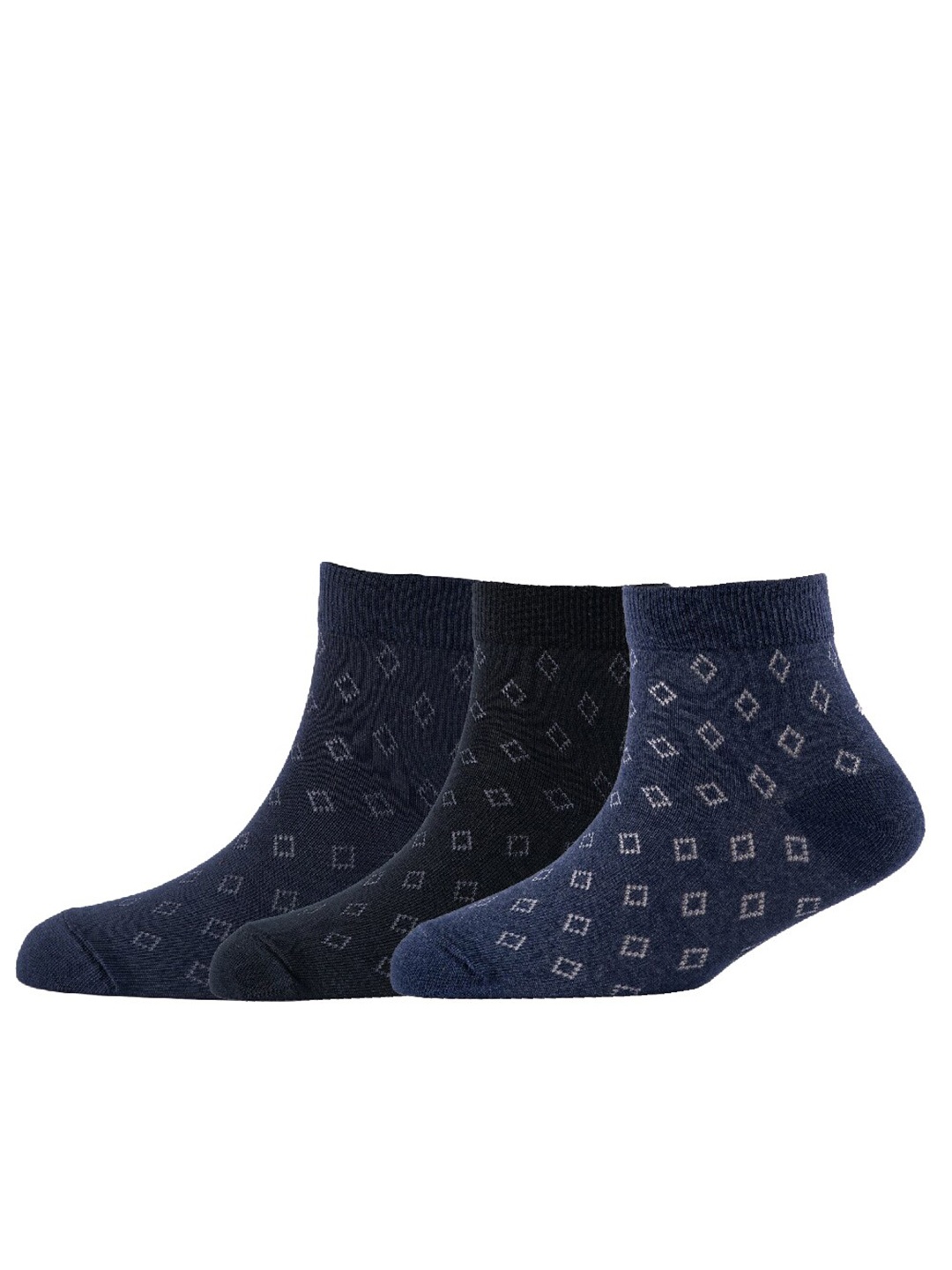

Cotstyle Men Pack Of 3 Patterned Cotton Ankle Length Socks, Navy blue