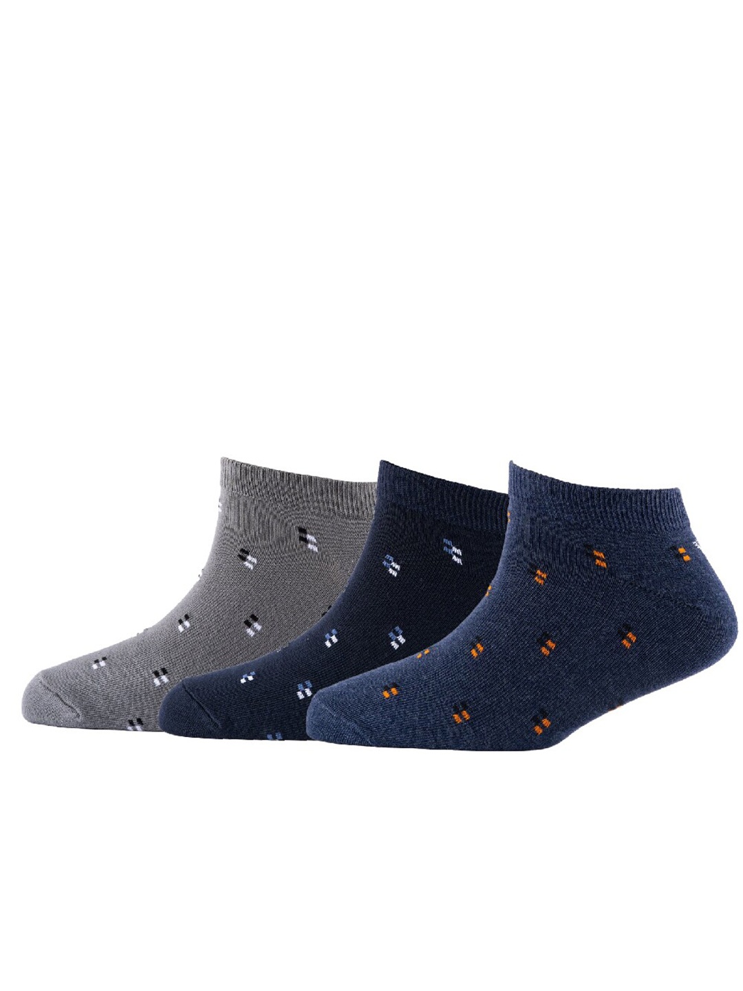 

Cotstyle Men Pack Of 3 Patterned Cotton Ankle Length Socks, Grey