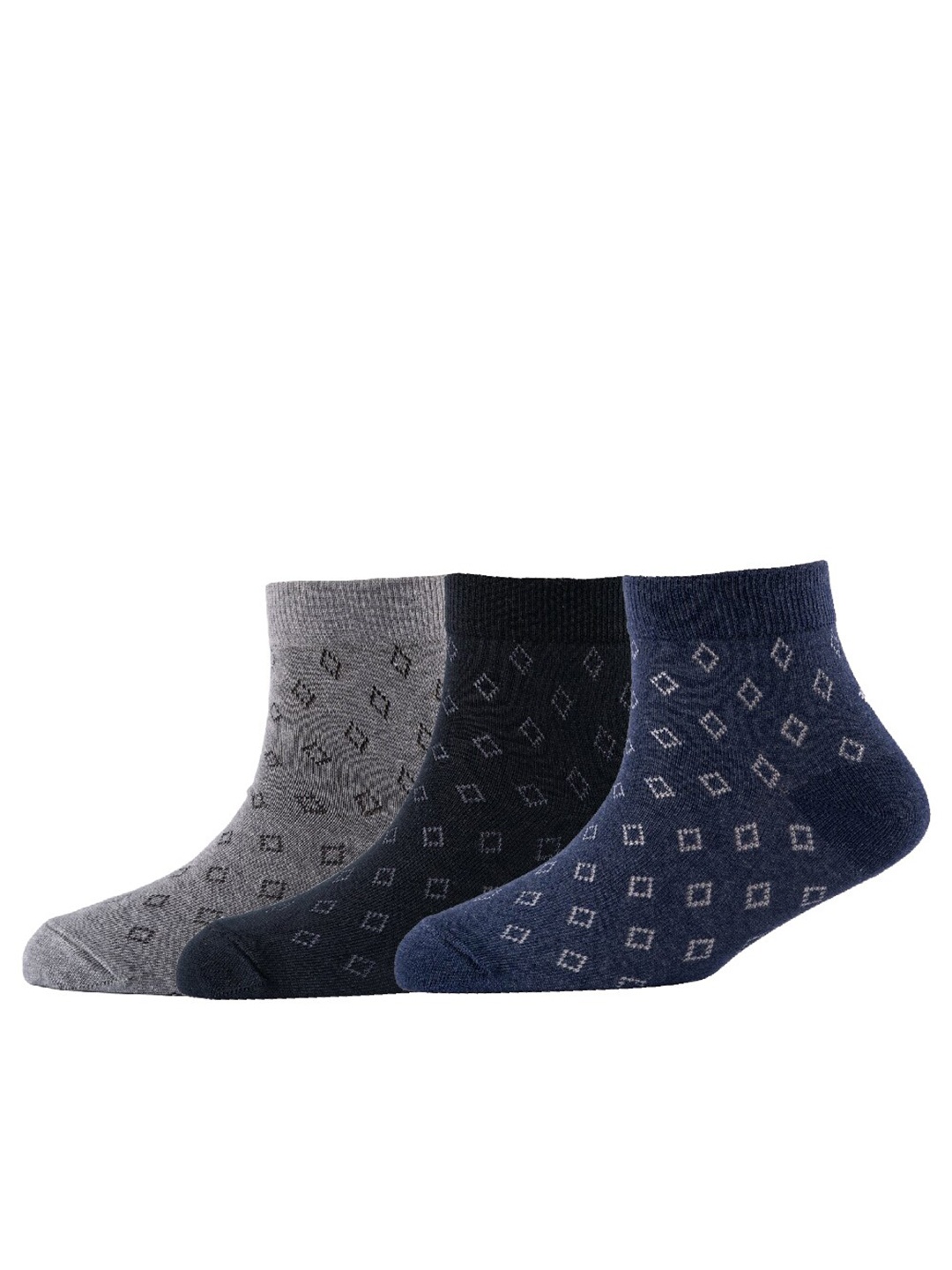 

Cotstyle Men Pack Of 3 Patterned Cotton Ankle Length Socks, Grey