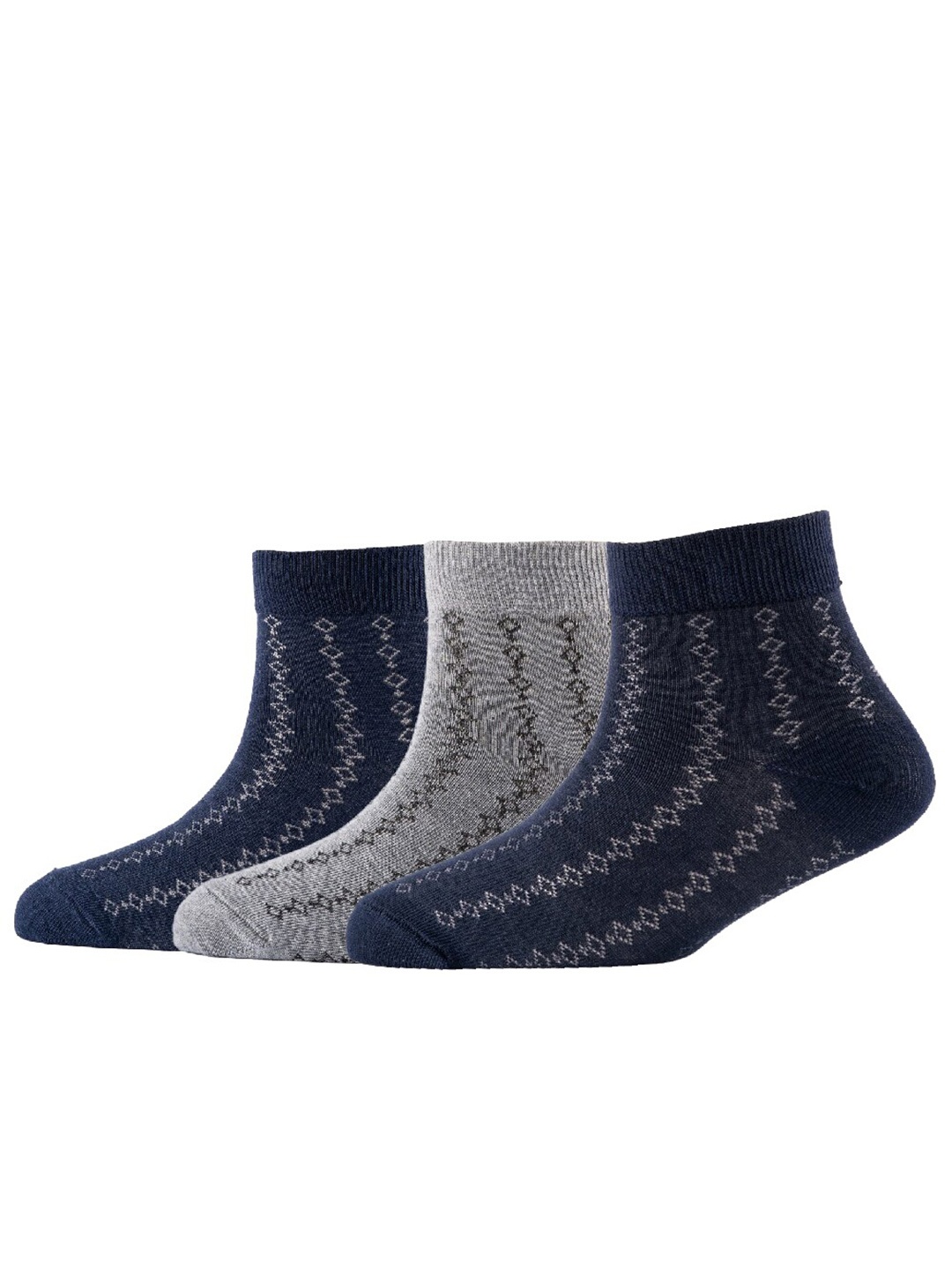 

Cotstyle Men Pack Of 3 Patterned Cotton Ankle Length Socks, Blue