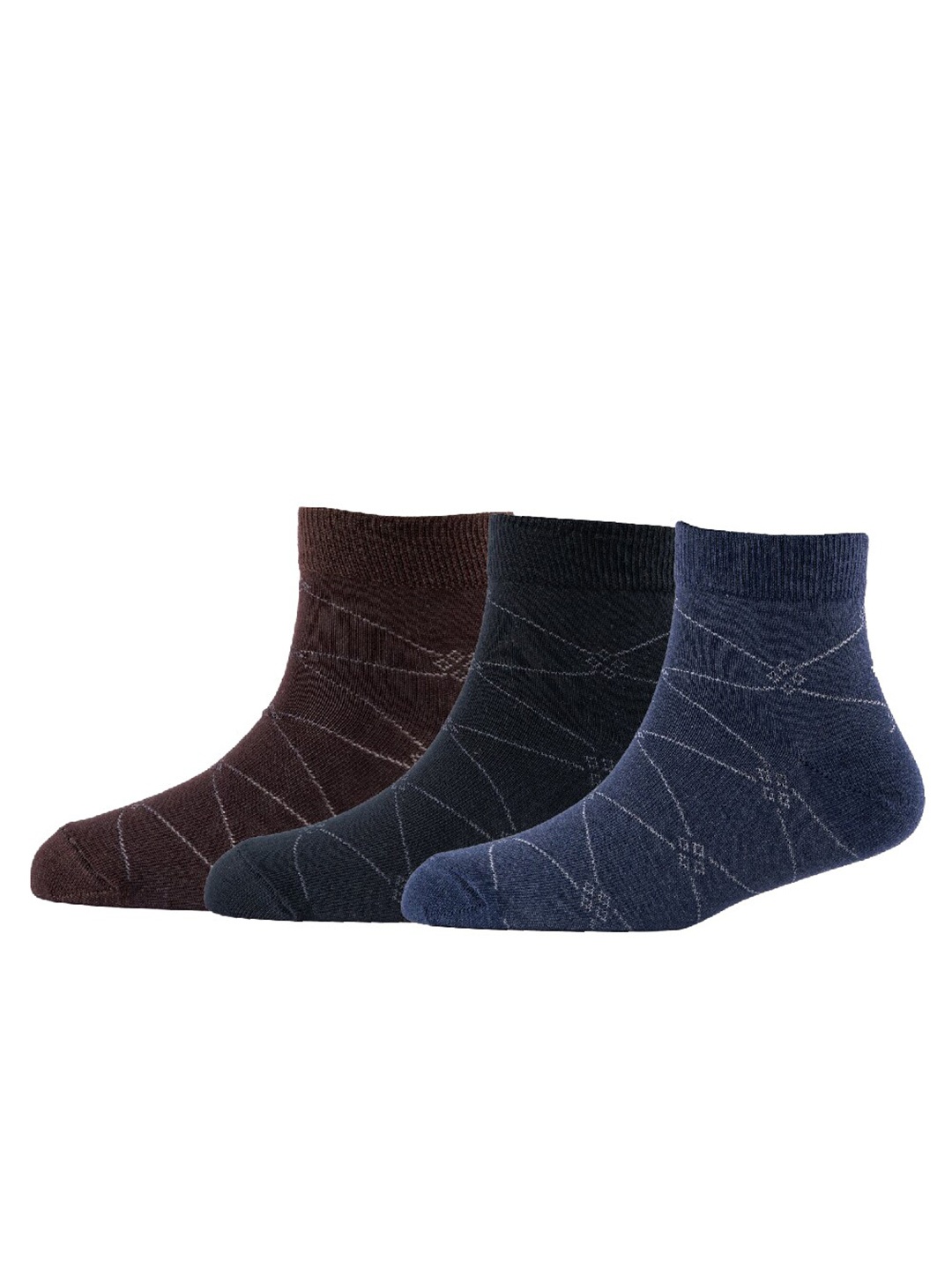 

Cotstyle Men Pack Of 3 Patterned Cotton Ankle Length Socks, Brown