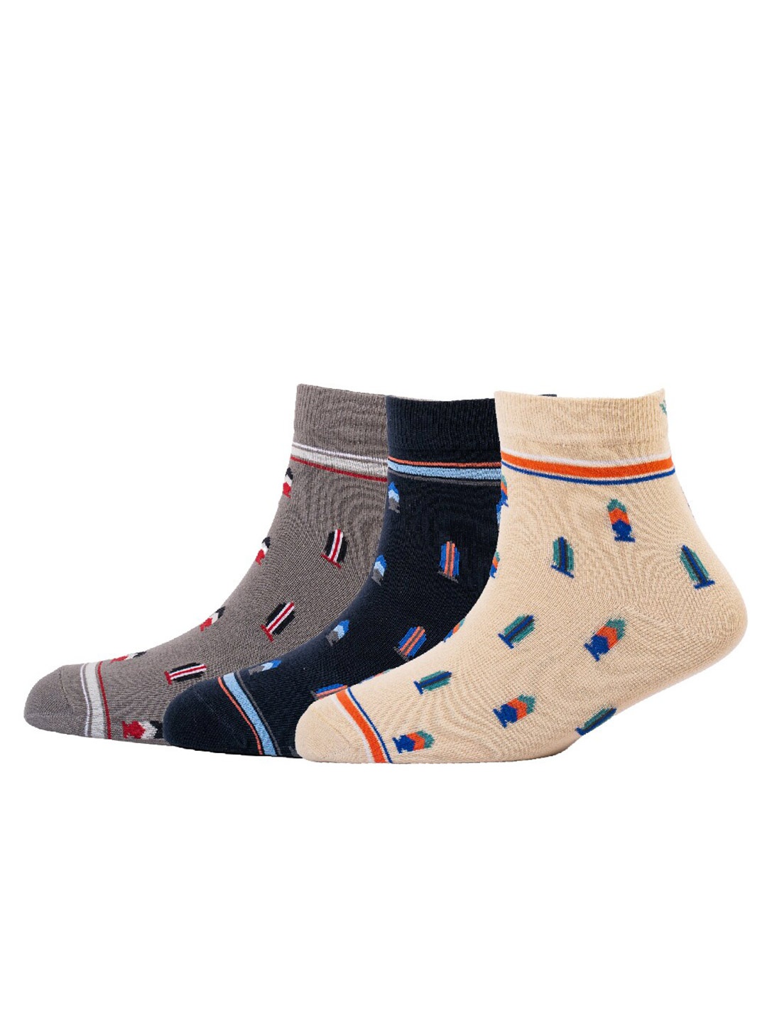 

Cotstyle Men Pack Of 3 Patterned Cotton Ankle Length Socks, Grey