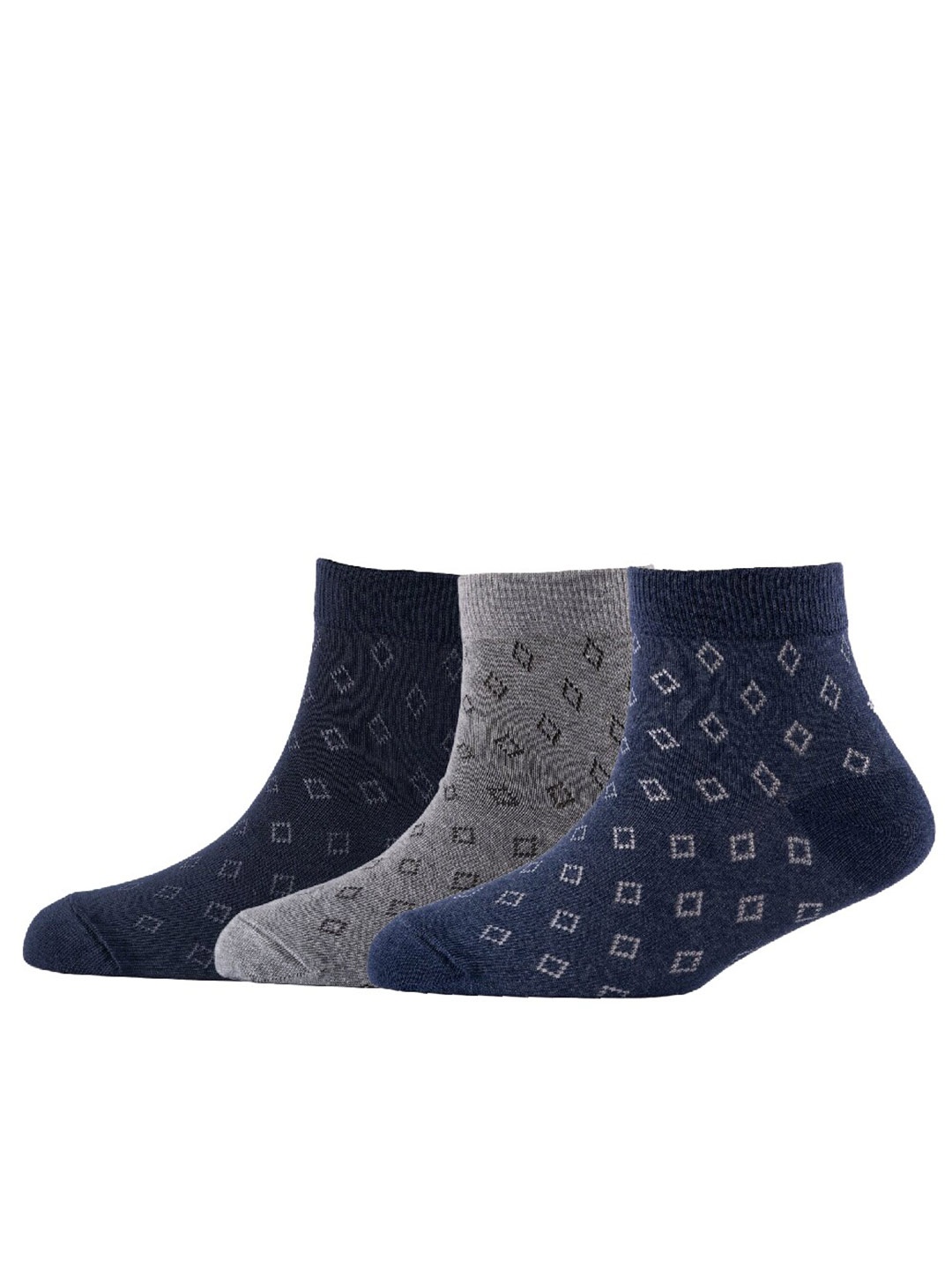 

Cotstyle Men Pack Of 3 Patterned Ankle Length Cotton Socks, Navy blue