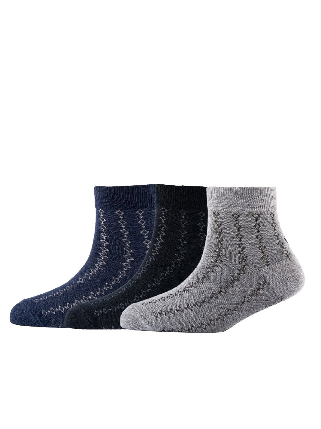 

Cotstyle Men Pack Of 3 Patterned Cotton Above Ankle Length Socks, Blue