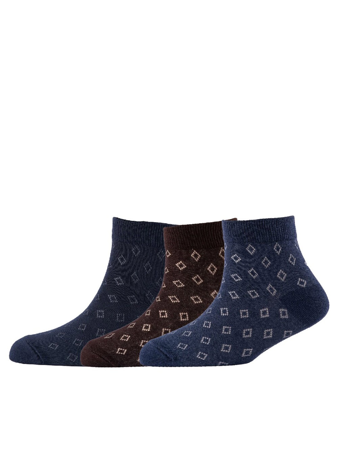 

Cotstyle Men Pack Of 3 Patterned Ankle Length Socks, Navy blue