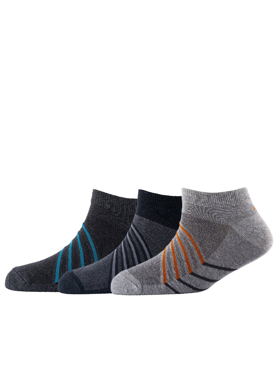 

Cotstyle Men Pack Of 3 Striped Above Ankle Length Socks, Grey