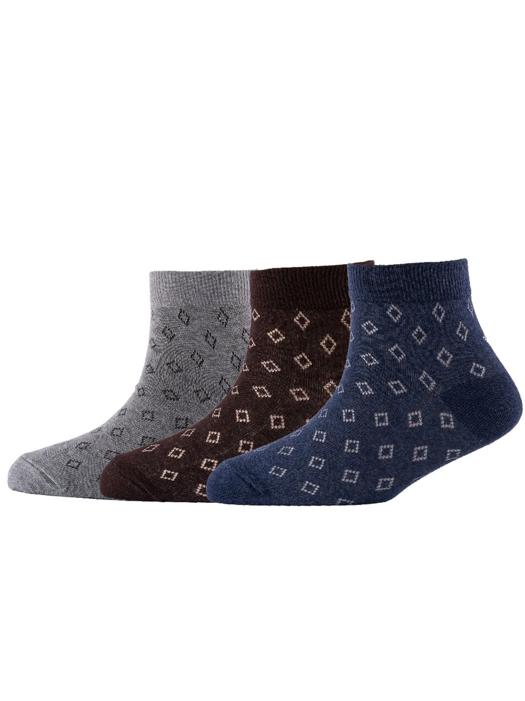 

Cotstyle Men Pack Of 3 Patterned Cotton Ankle Length Socks, Grey