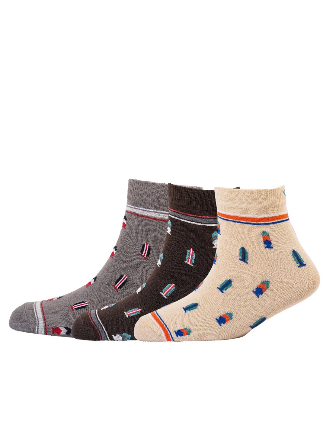 

Cotstyle Men Pack Of 3 Patterned Ankle Length Socks, Grey