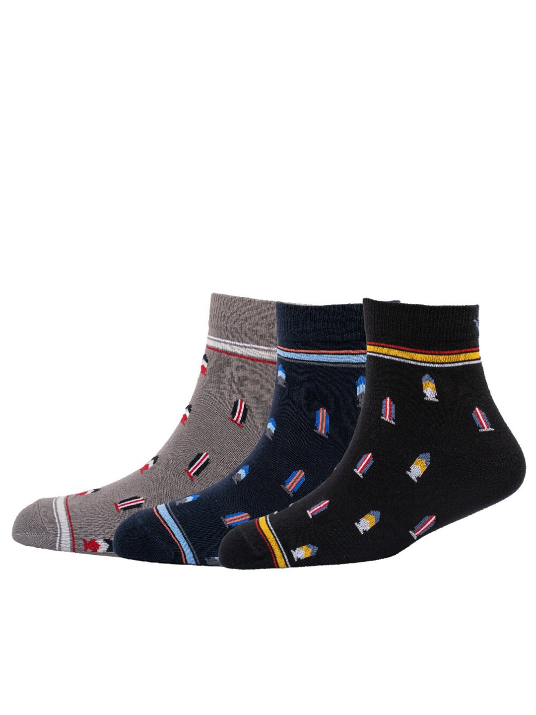 

Cotstyle Men Pack Of 3 Patterned Cotton Ankle Length Socks, Grey