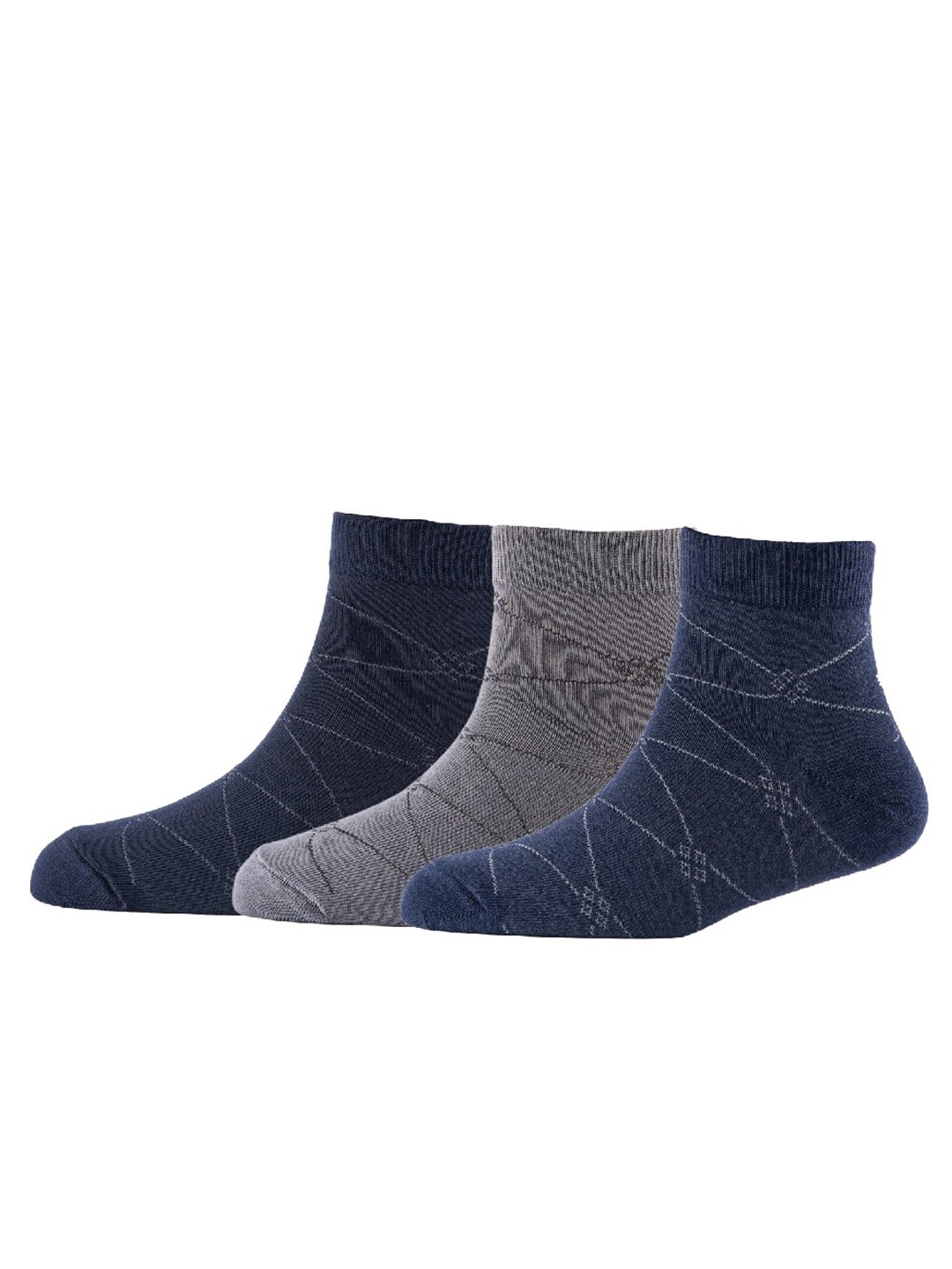 

Cotstyle Men Pack Of 3 Patterned Ankle Length Socks, Navy blue