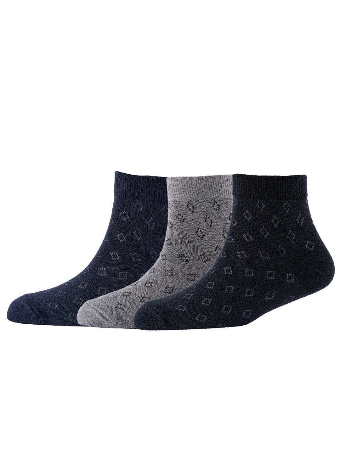 

Cotstyle Men Pack Of 3 Patterned Ankle Length Socks, Navy blue