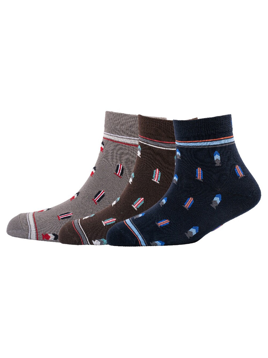 

Cotstyle Men Pack Of 3 Patterned Above Ankle Length Cotton Socks, Grey