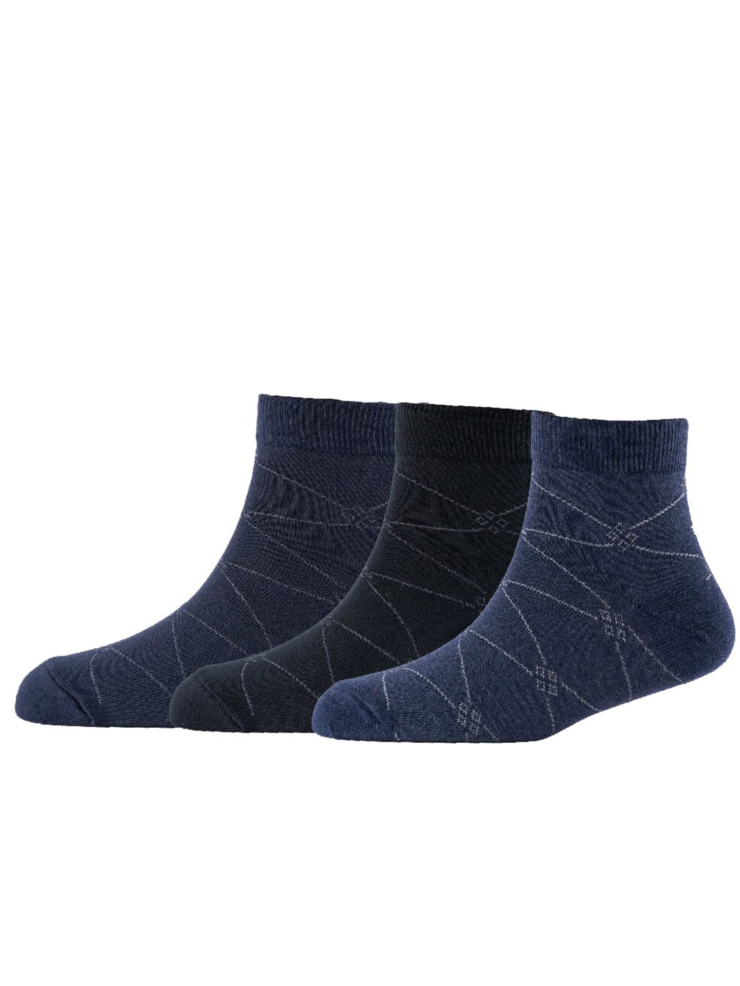 

Cotstyle Men Pack Of 3 Patterned Above Ankle Socks, Navy blue