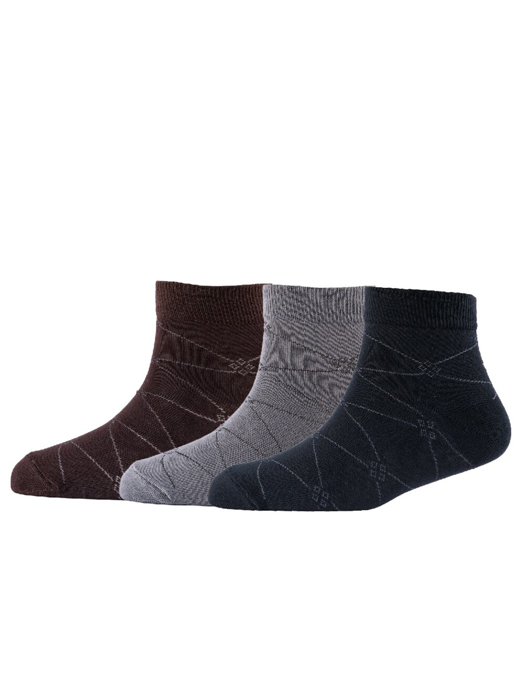 

Cotstyle Men Pack Of 3 Patterned Cotton Ankle Length Socks, Brown